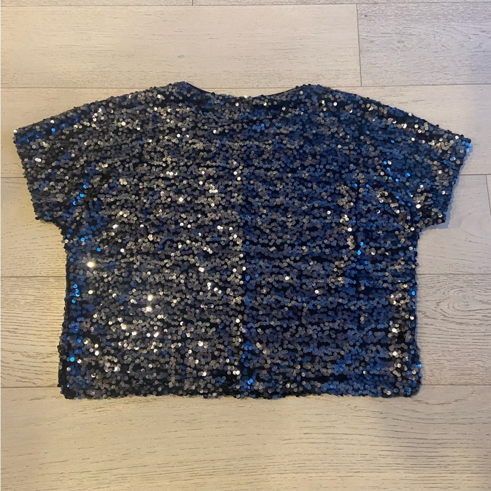 H&M Black Sequin Top Large Boxy Relaxed Party Evening NWOT - Picture 4 of 10